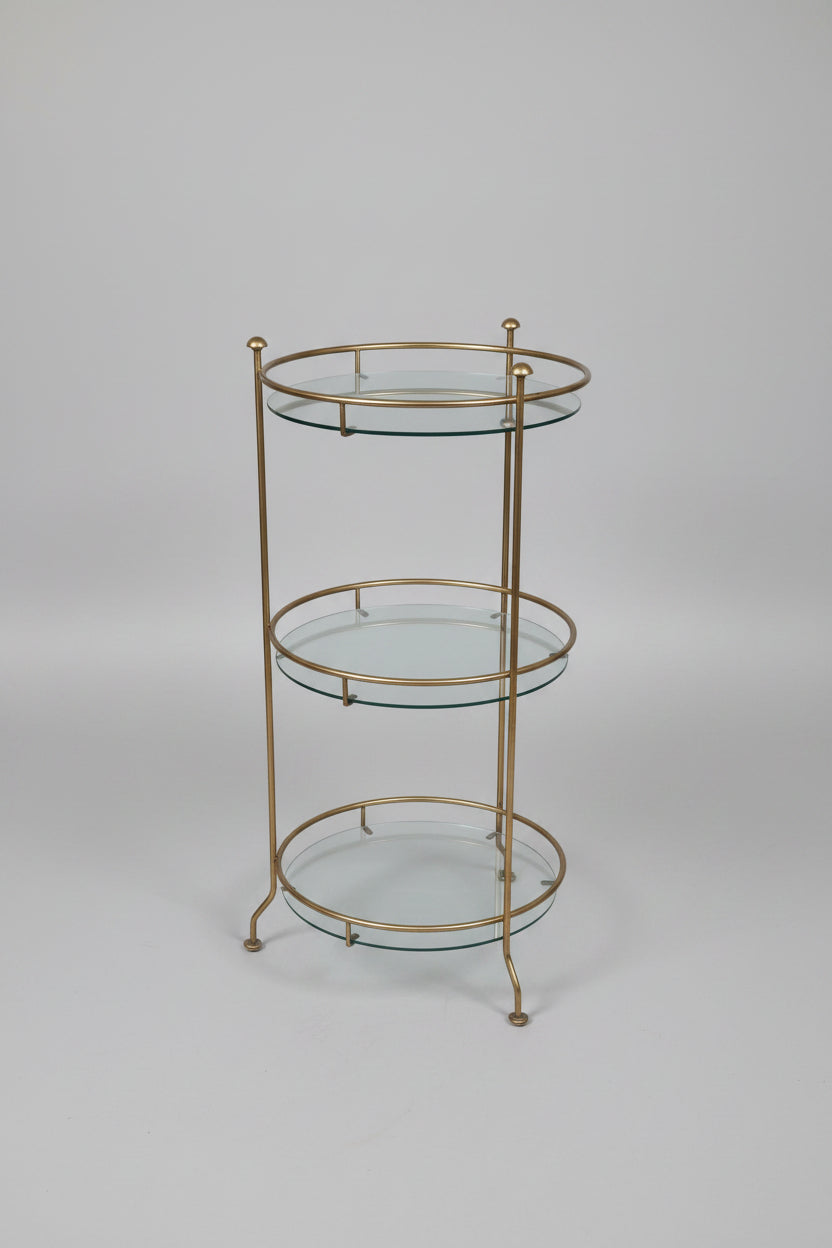 Three Tiered MCM Brass Stand with glass Shelves