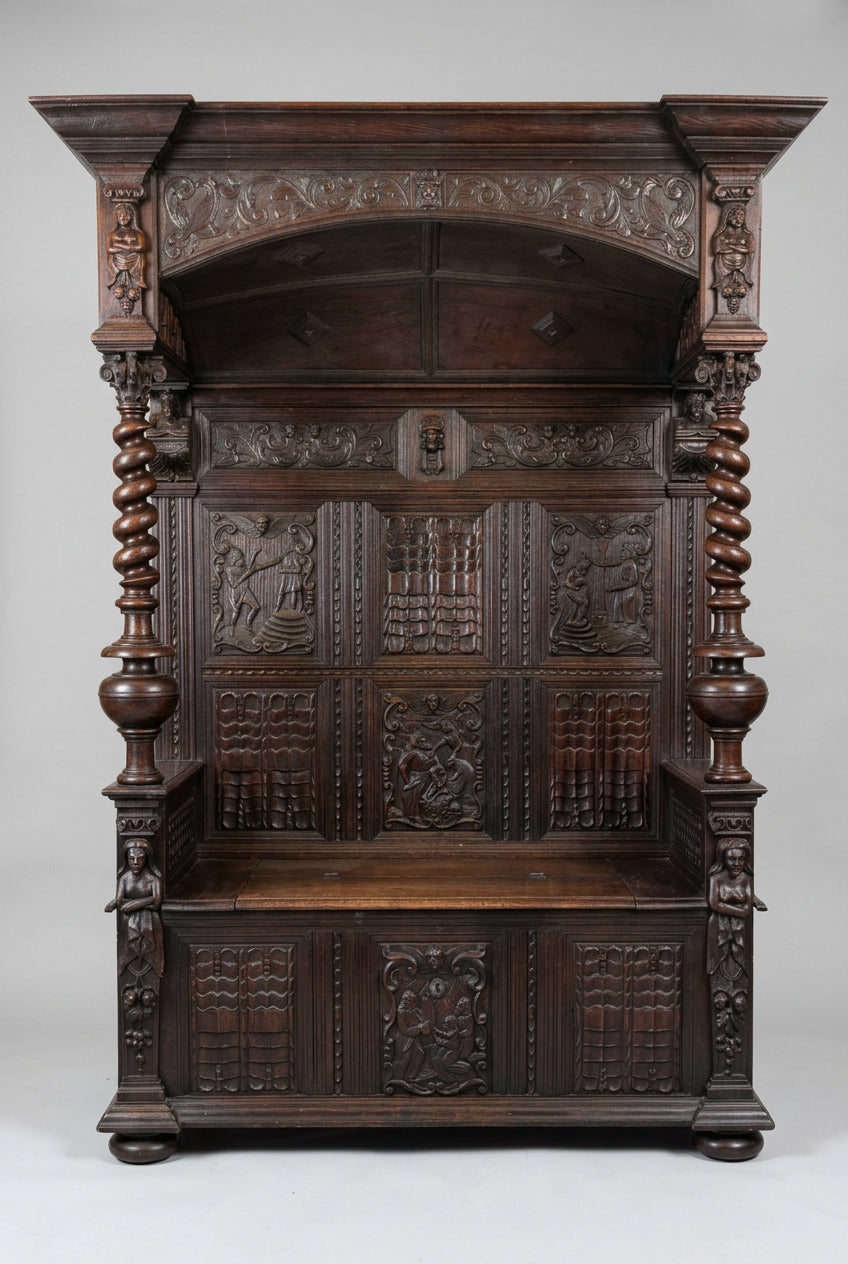 16th Century High Gothic Monks Bench. Religious and Ornate incredible Carvings
