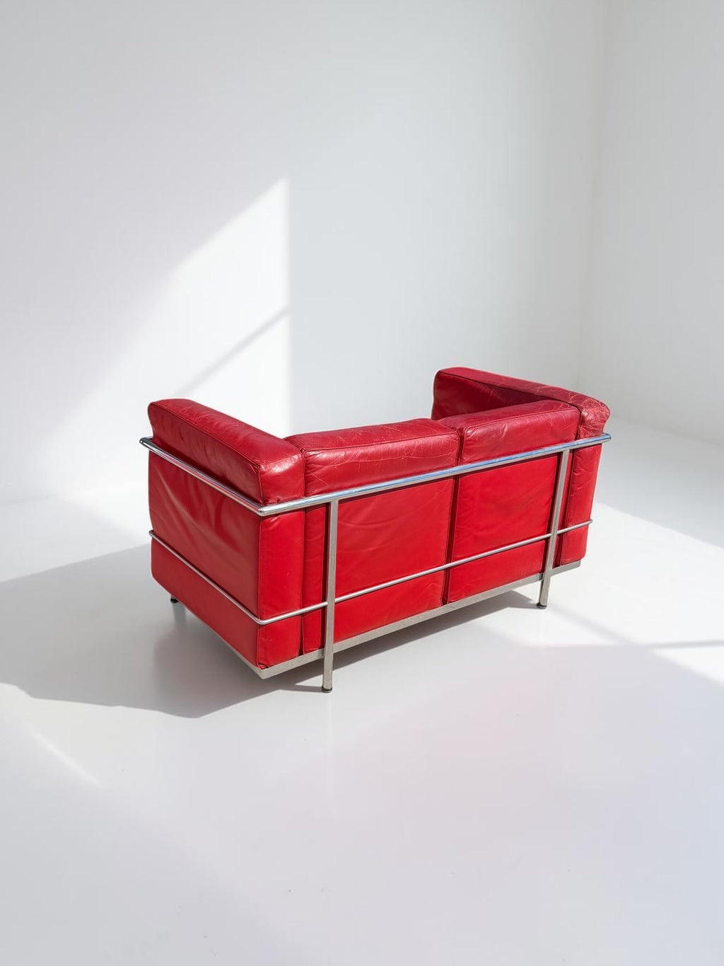 Red Leather LC2 Loveseat Le Corbusier for Alivar