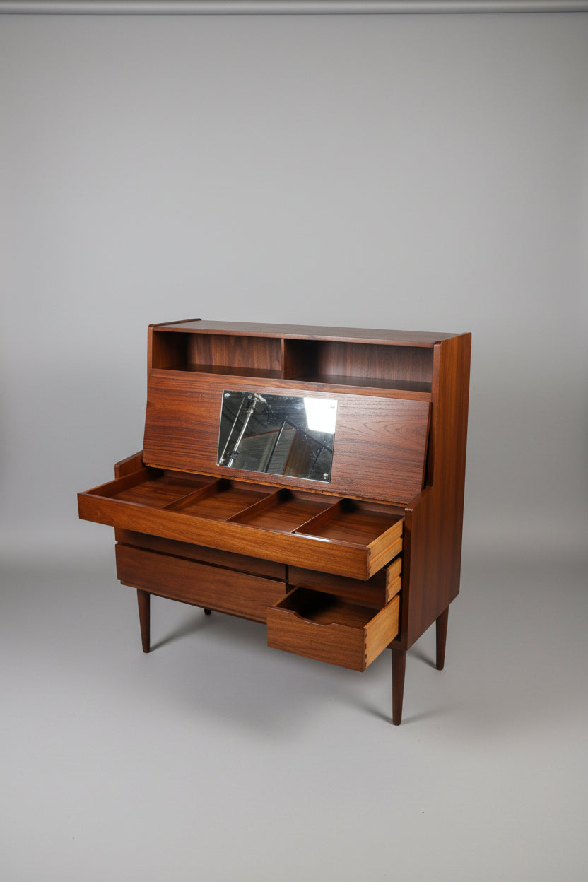 Danish Design 3 Drawer Hutch with pull out Vanity and upper cubbies