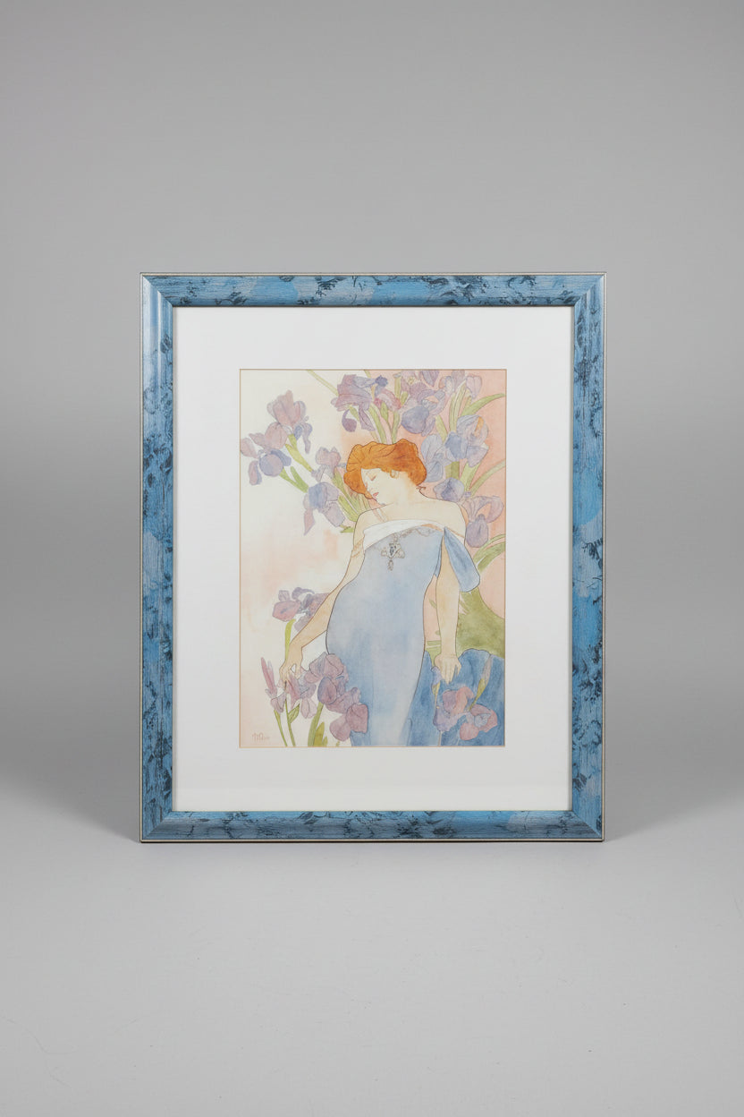 Reproduction Watercolor of famous The Flowers: "IRIS" by alphonse Mucha
