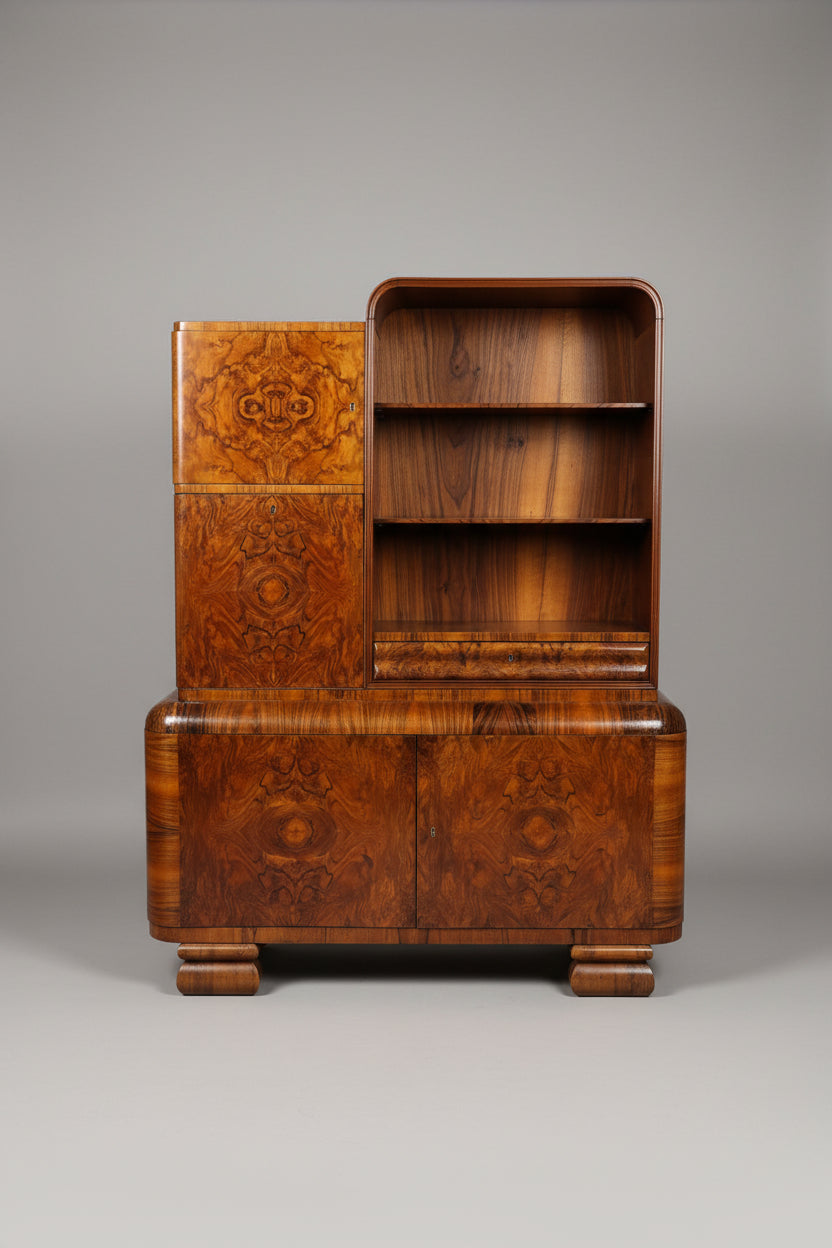 Vintage Burl Wood Bar Cabinet
