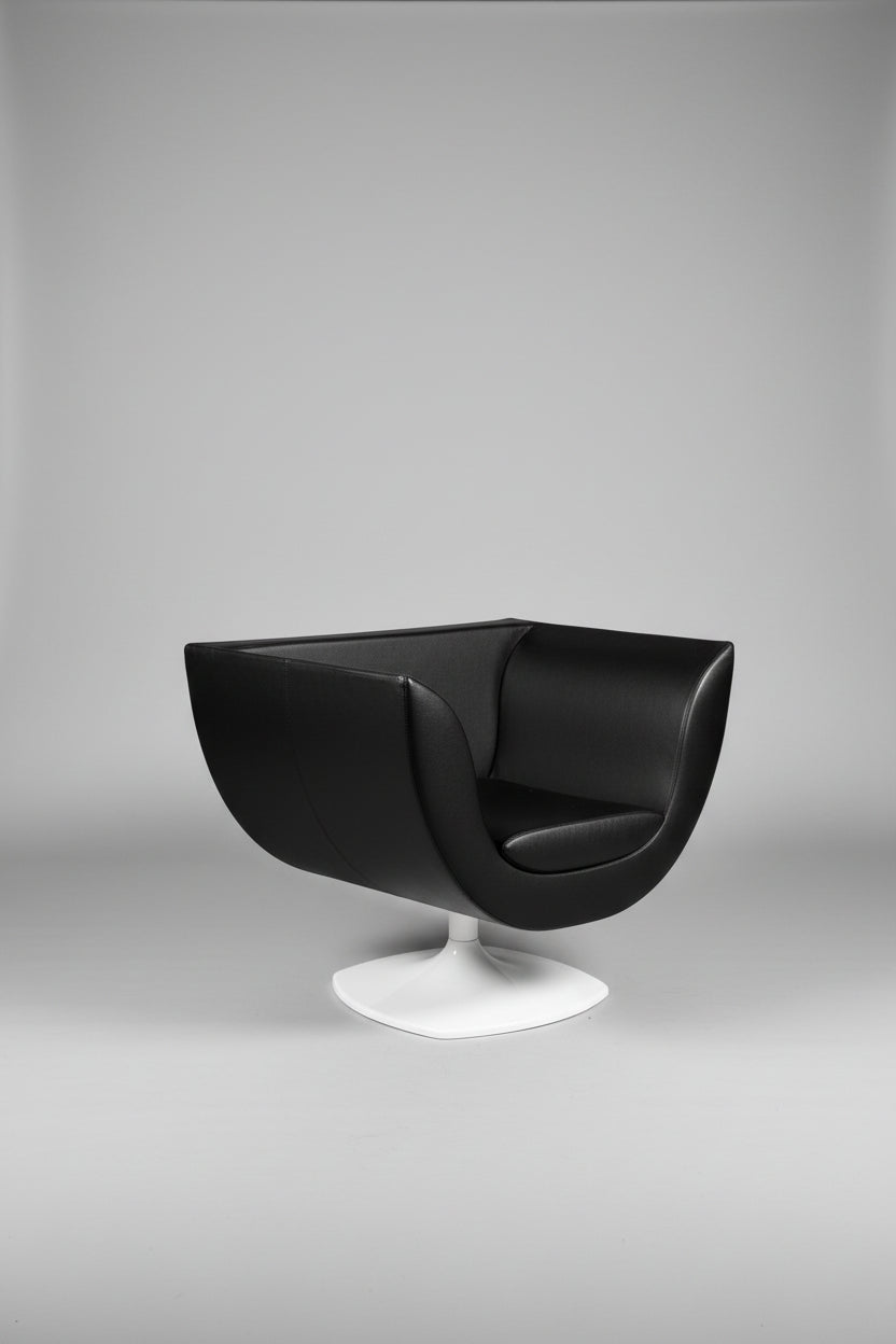 Frighetto Splein Swivel Chair in Black Leather