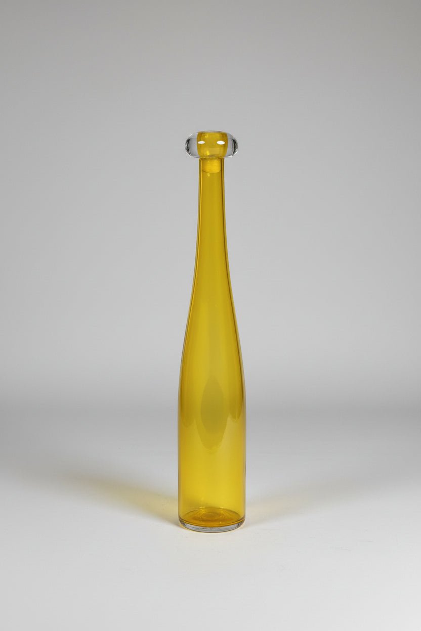 Tall Yellow Handblown Signed Art Glass Bottle MCM