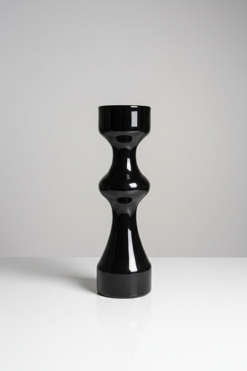 Black Vintage Glass Candle Holder Tall