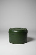 Green Leather Button Tuft 70's Ottoman
