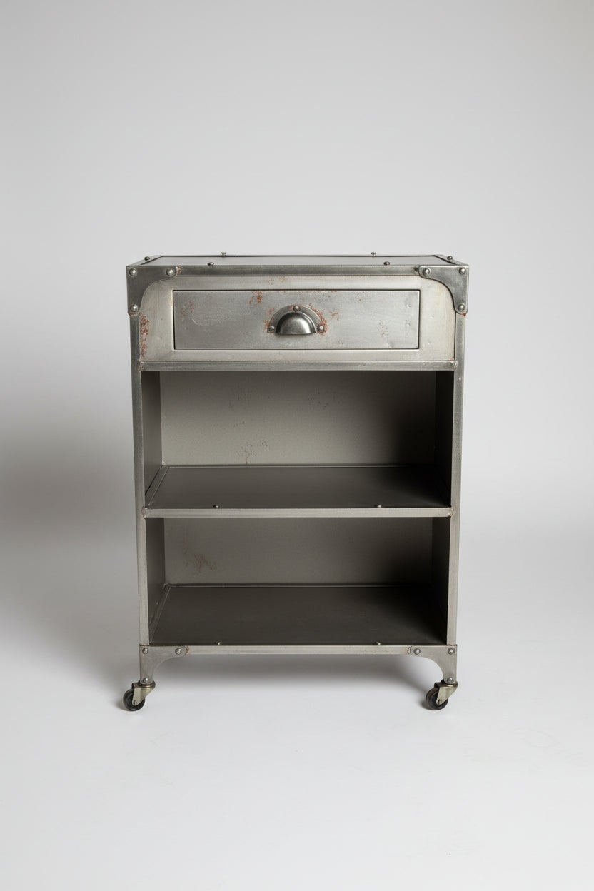 Industrial Metal Night Stand/Side Table with Drawer and Open bottom