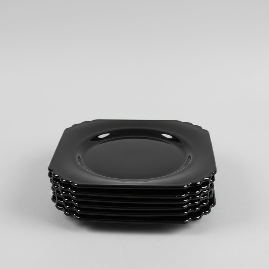 Deco Set of 6 Black Glass Plates