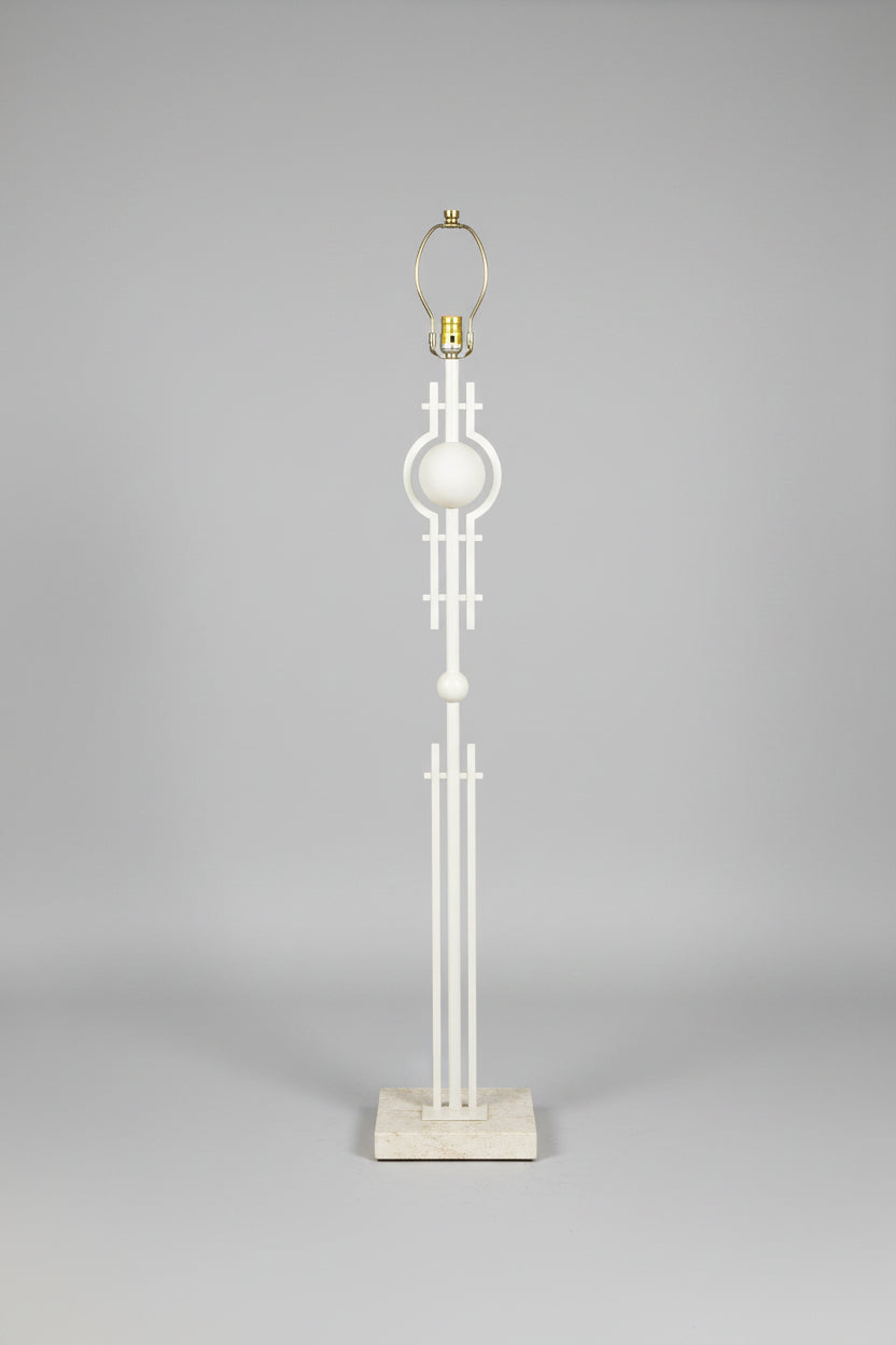 1980s Postmodern Sculpural Textured Metal & Travertine Vintage Floor Lamp