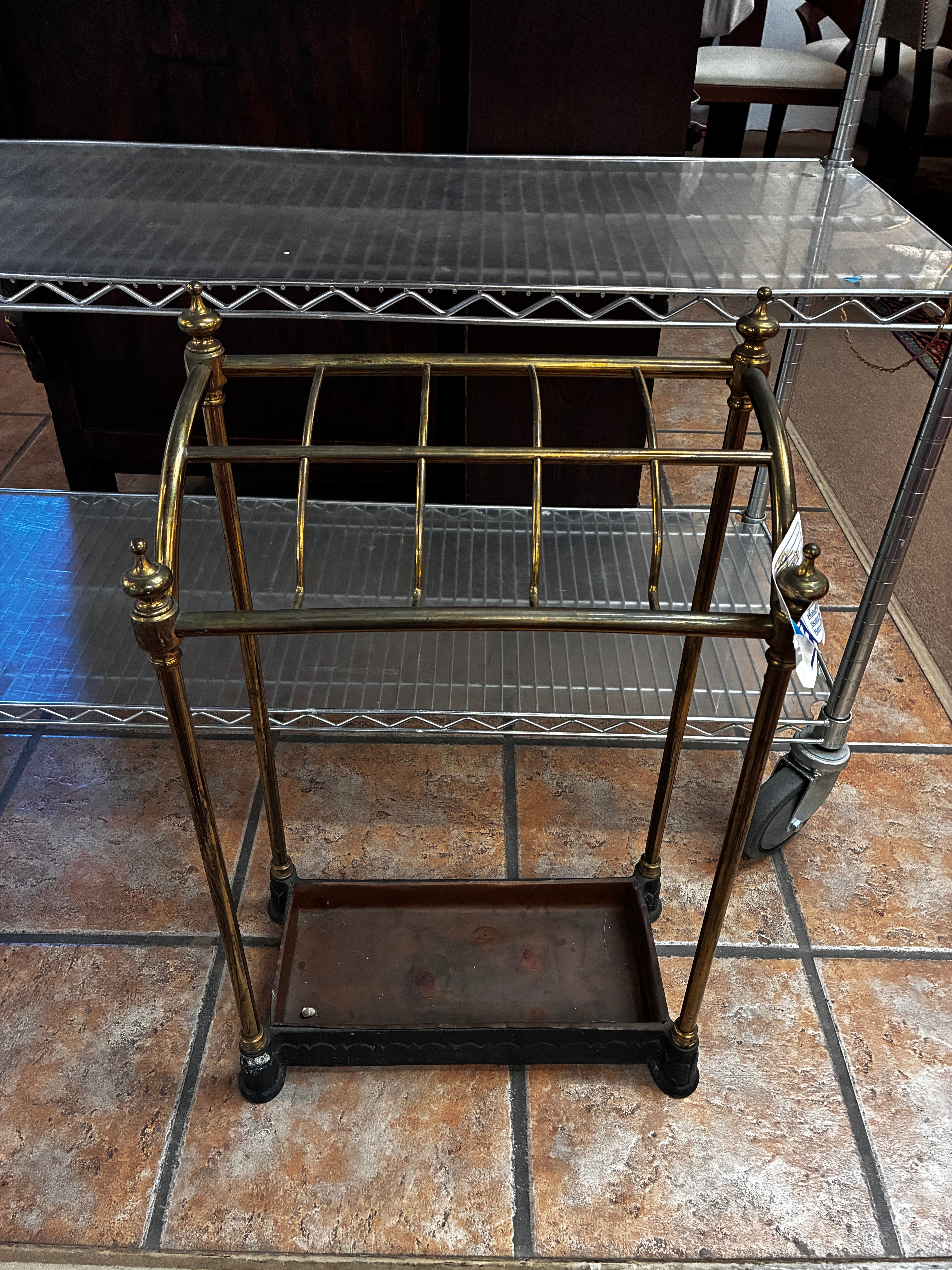 Architectural Solid Brass and Cast Base Umbrella Stand-Antique