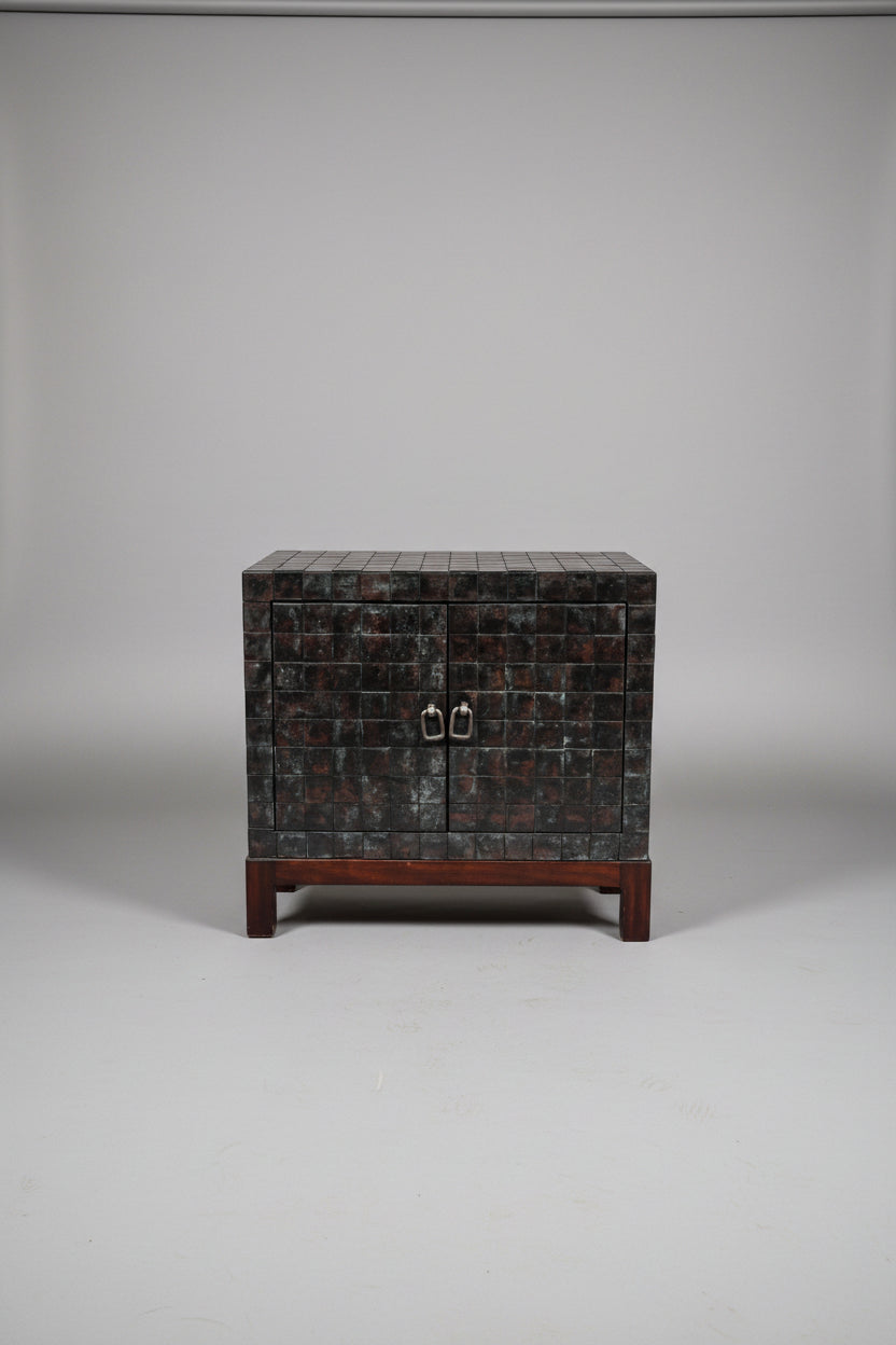 Woven Copper Over Wood Vintage Cabinet.