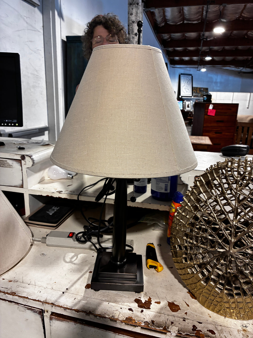 Vintage RH pull Chain Double Light Lamp in Steel finish