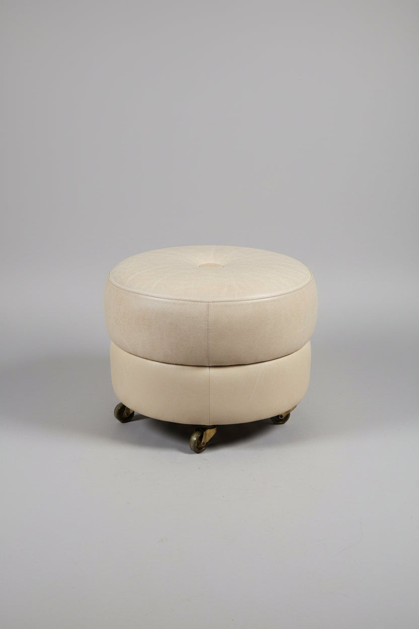 American Leather Tufted one Button Leather Ottoman/Stool