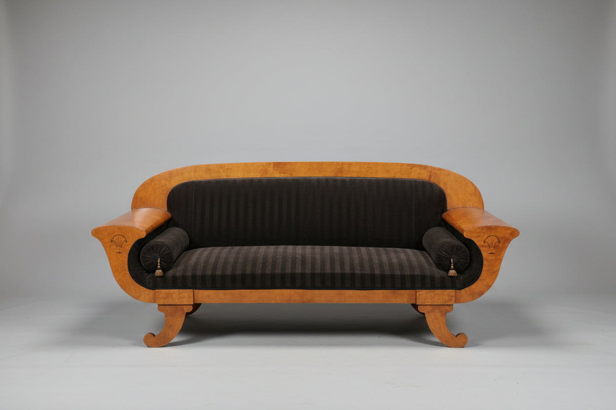 Biedermeier Brown Velvet Sofa