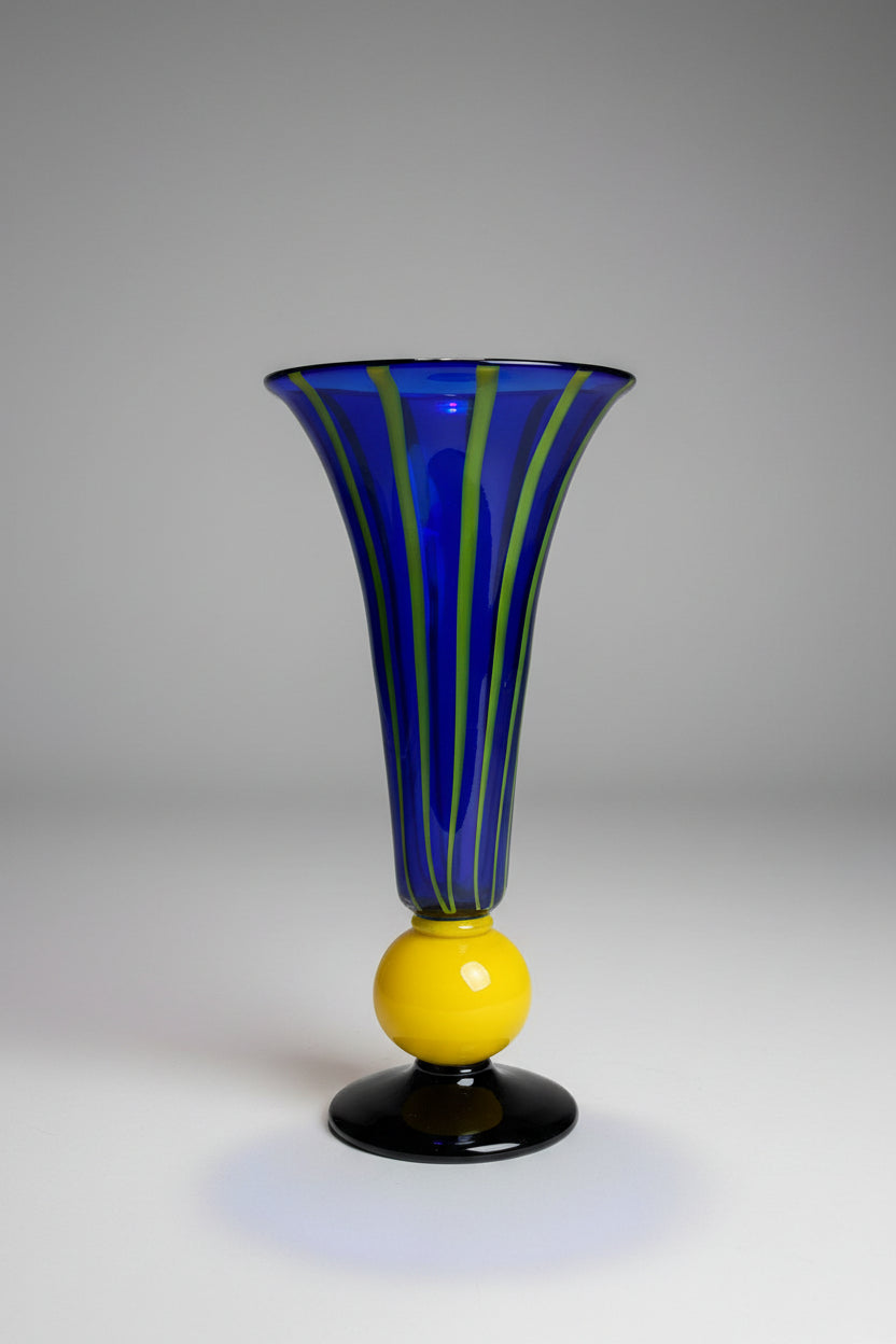 Hand Blown Blue & Green Vase with Yellow Ball
