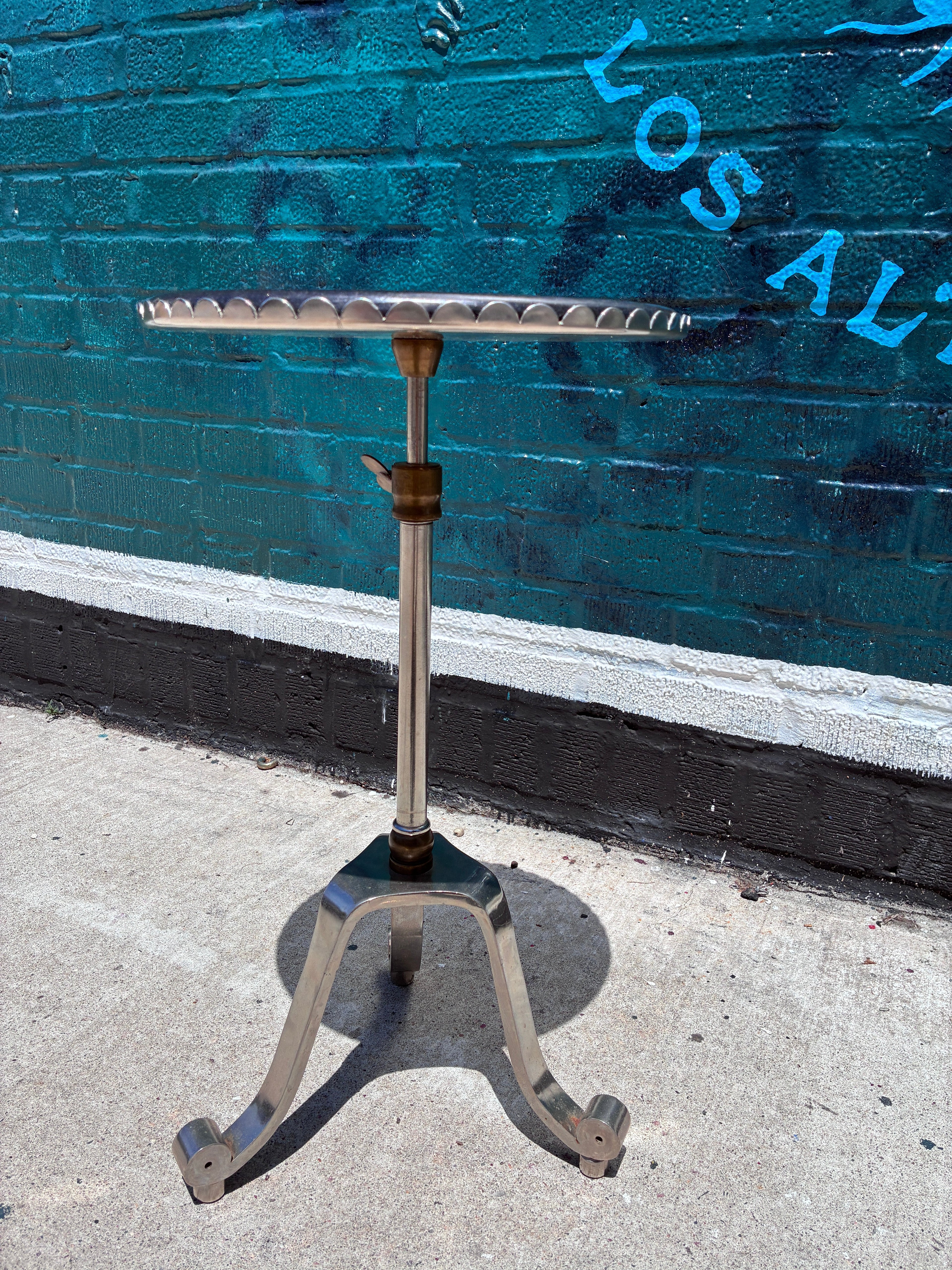 Black Marble Small Side Table with Scalloped Edge Tripod Base