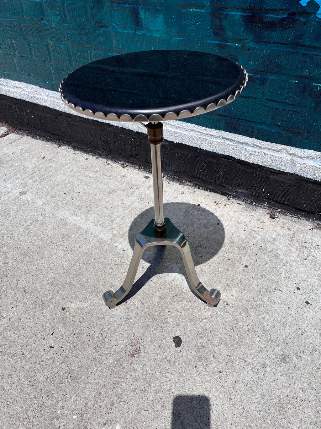 Black Marble Small Side Table with Scalloped Edge Tripod Base