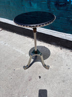 Black Marble Small Side Table with Scalloped Edge Tripod Base