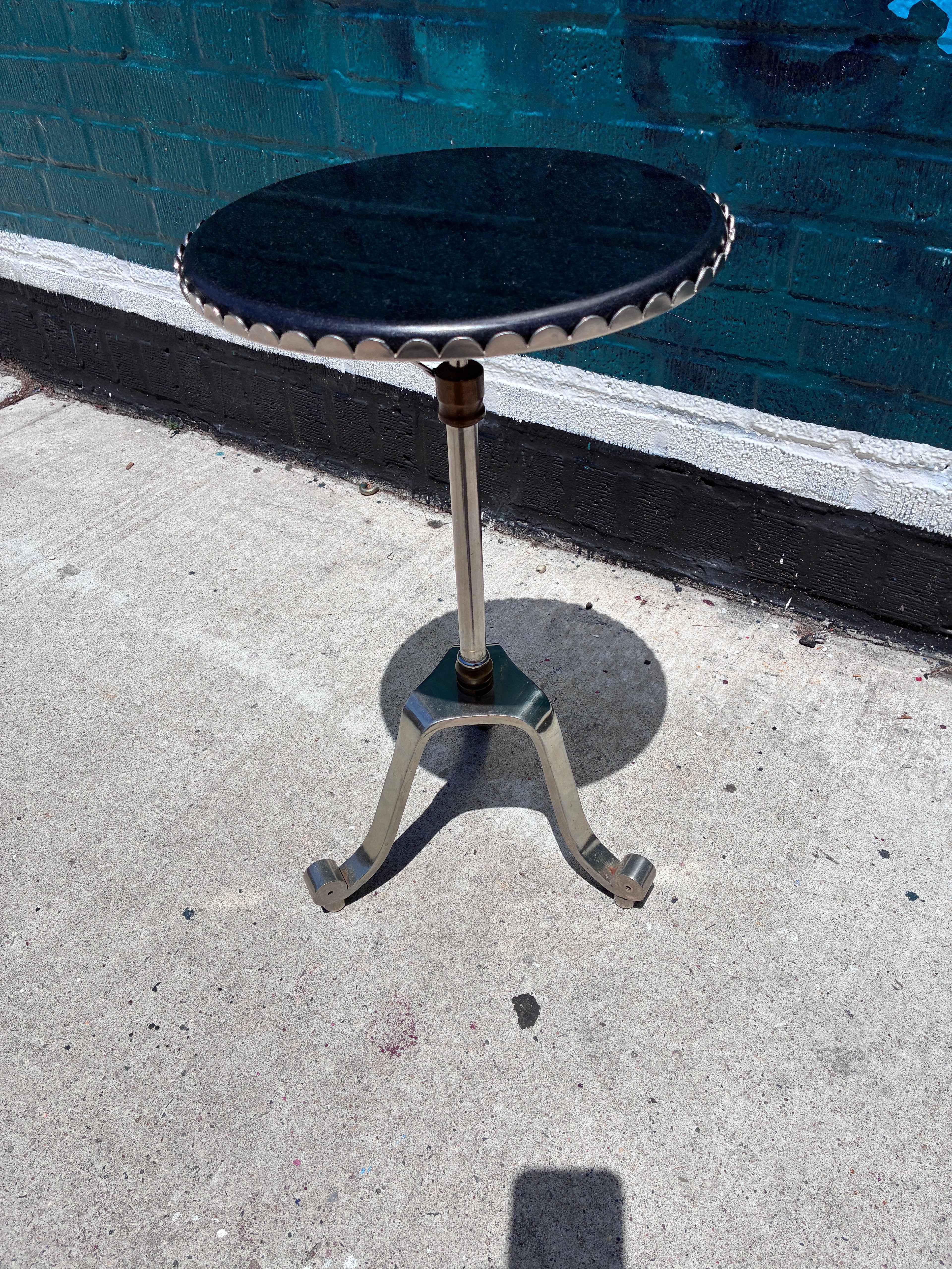 Black Marble Small Side Table with Scalloped Edge Tripod Base