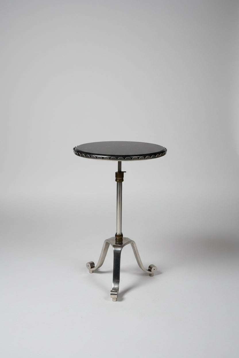 Black Marble Small Side Table with Scalloped Edge Tripod Base