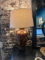Enameled Cloisonné Lamp with Floral Motif on Brass 28"H
