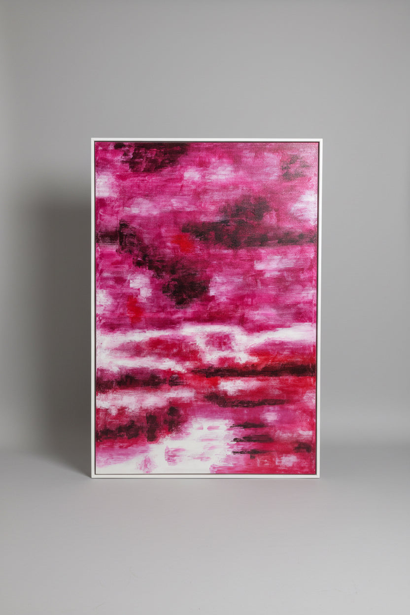 Framed Abstract Painting. Magenta, White,Purple.50 x 74