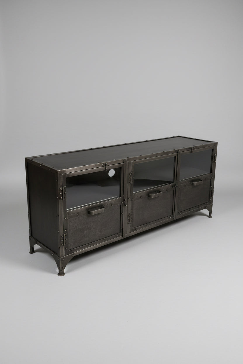 Industrial Metal 3 Door Storage Cabinet 65 x 19 x 30