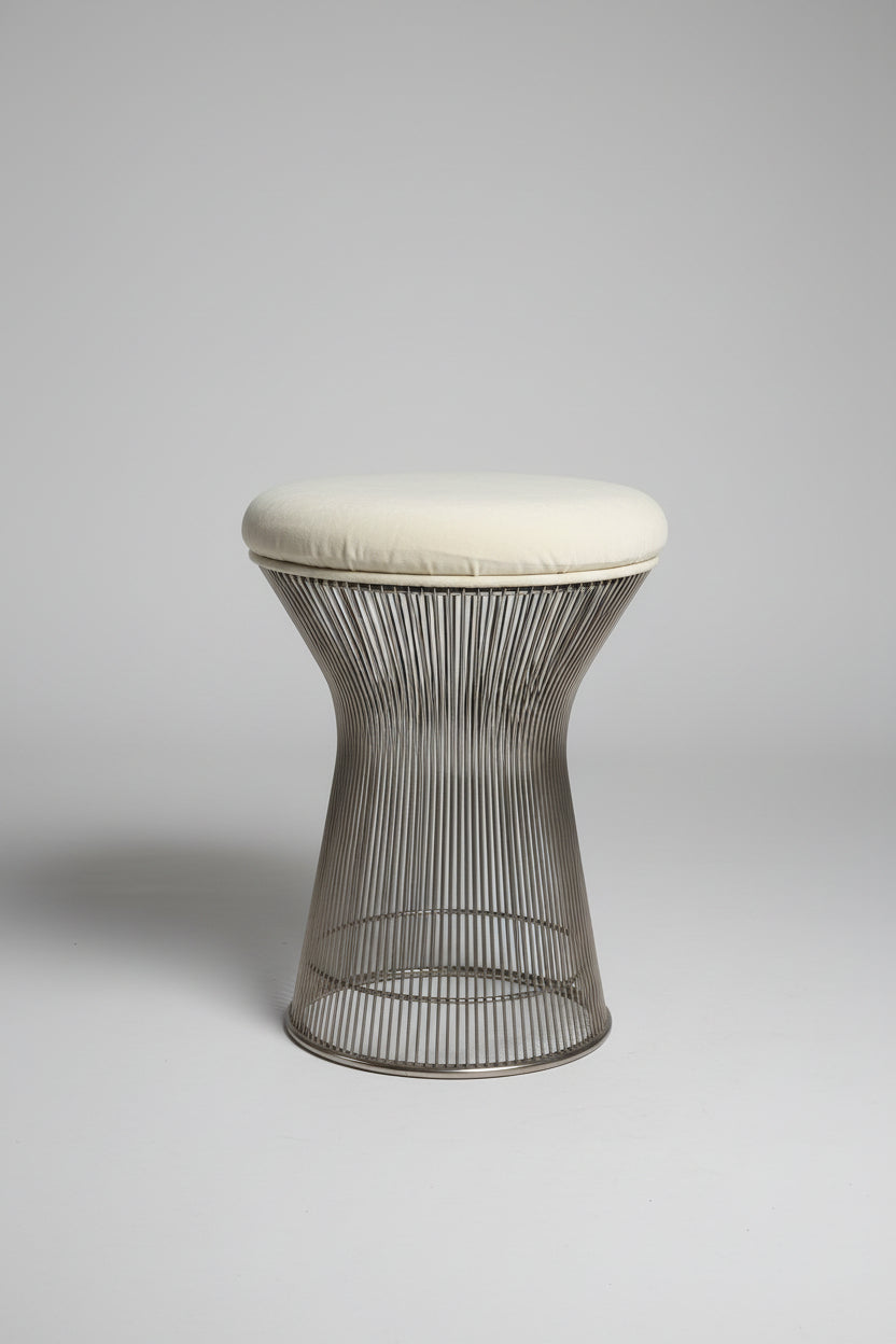 Warren Platner Stool for Knoll White Velvet Material