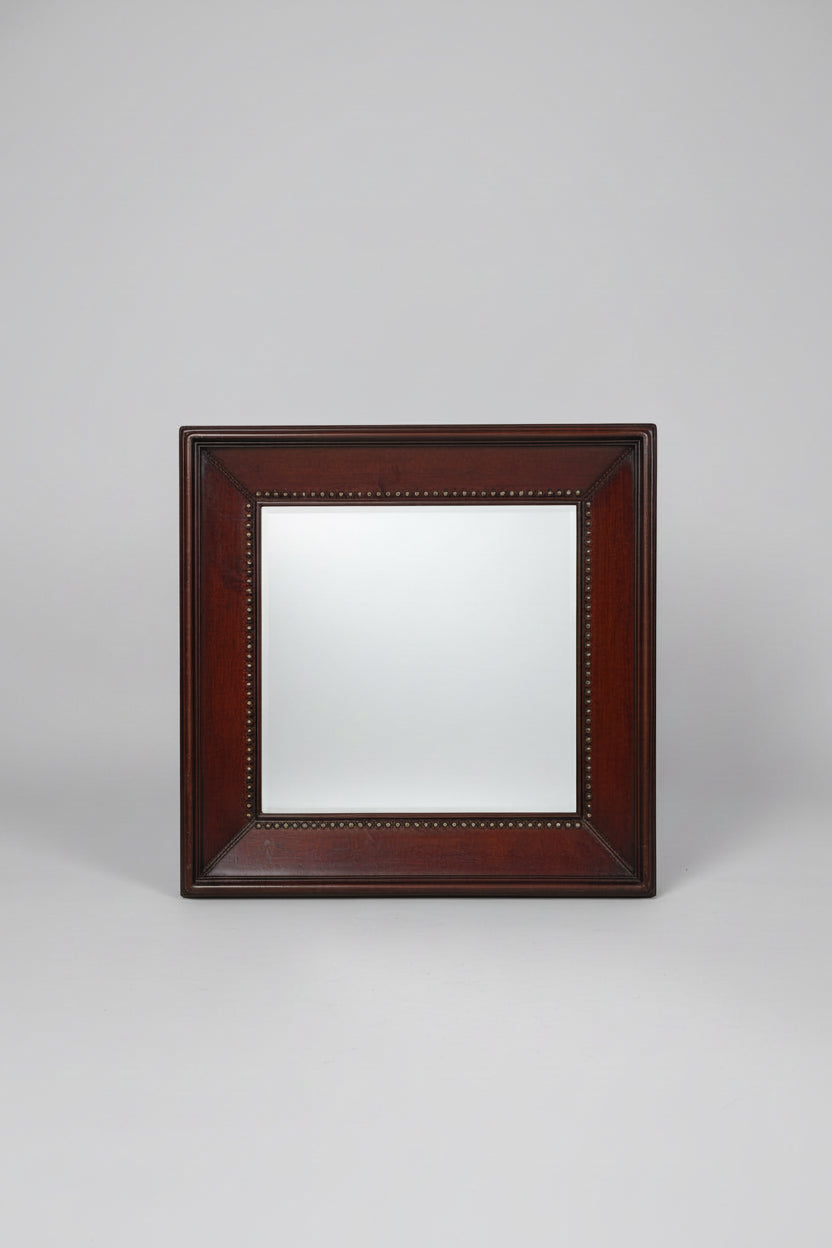 Leather and Brass Nail Head Mirror 39x39