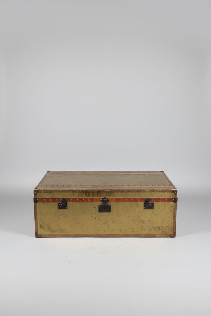 Vintage RH Brass Nailhead Two Drawer Steamer Trunk Table