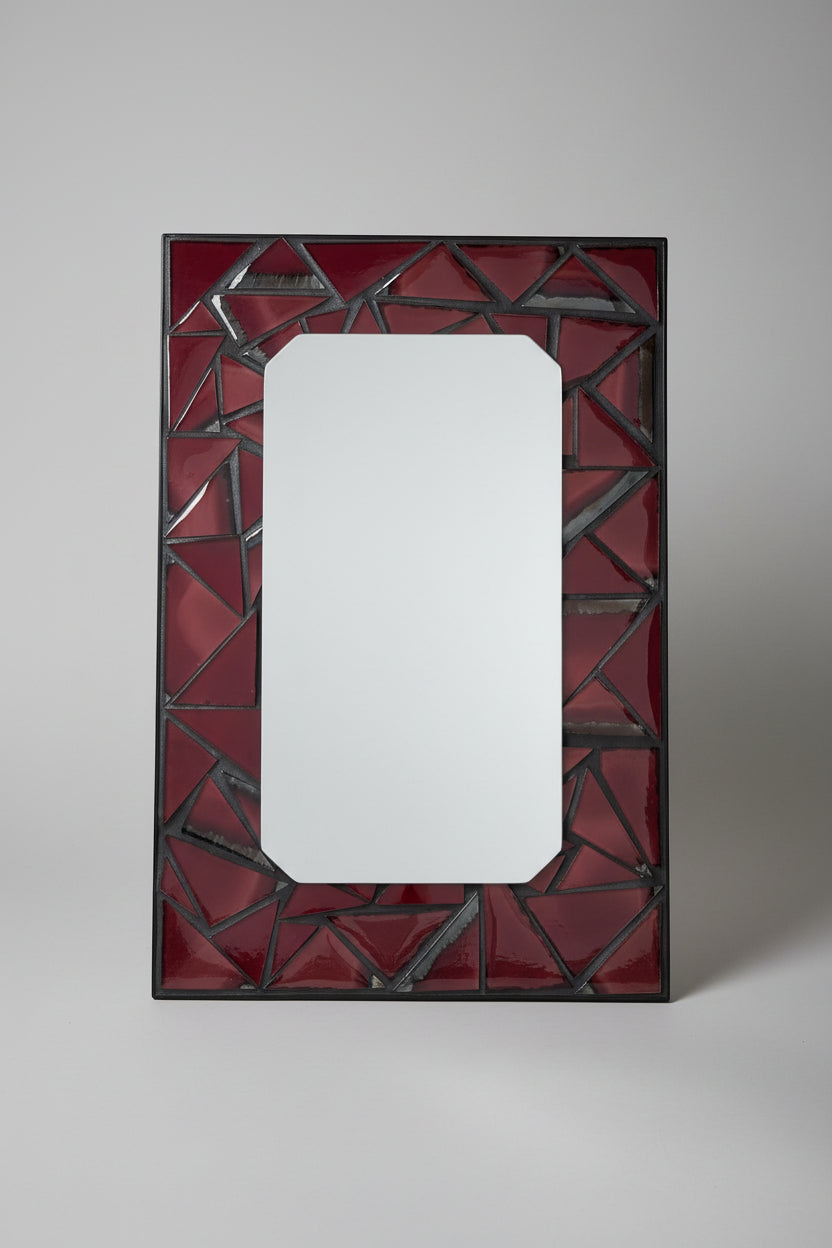 Post Modern Metal + Red Ceramic Mirror 24 x 36