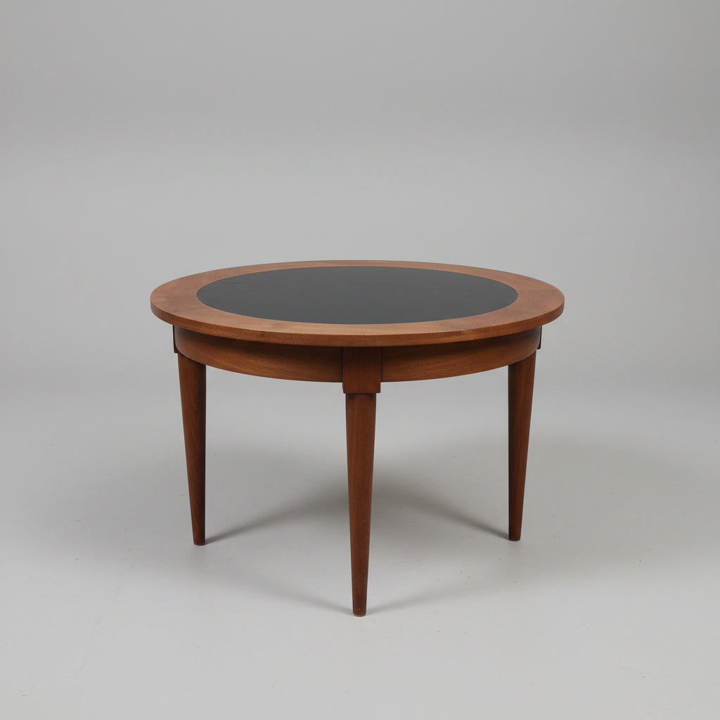 Leather and Walnut Round Coffee Table