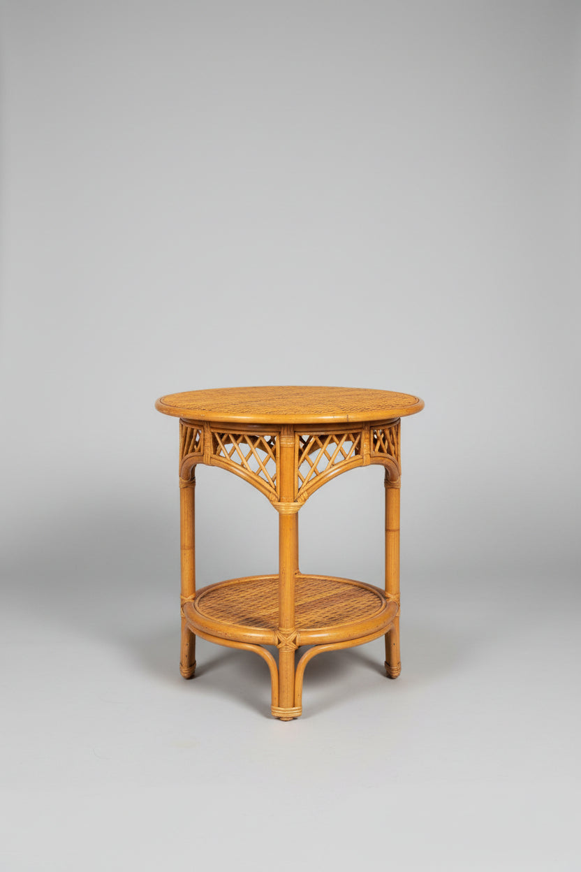 Vintage Boho Rattan Side Table
