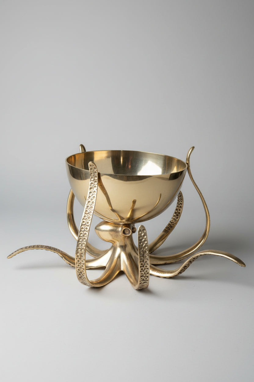 Large culinary concepts octopus metal bowl and tenacle stand