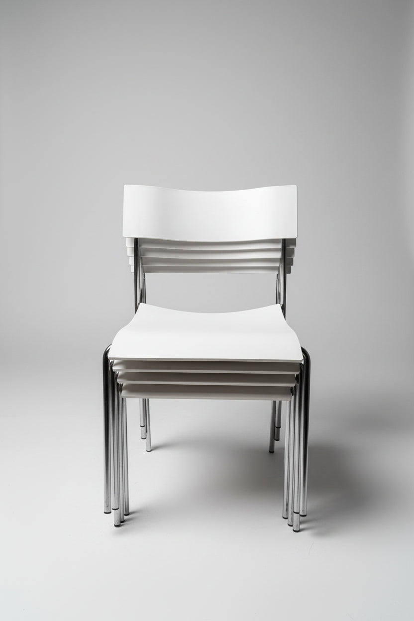 MCM Lammhultz Stacking chair in Chrome and White