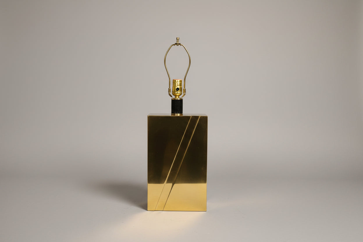 Polished Brass Diagonal Accent Table Lamp circa 1970