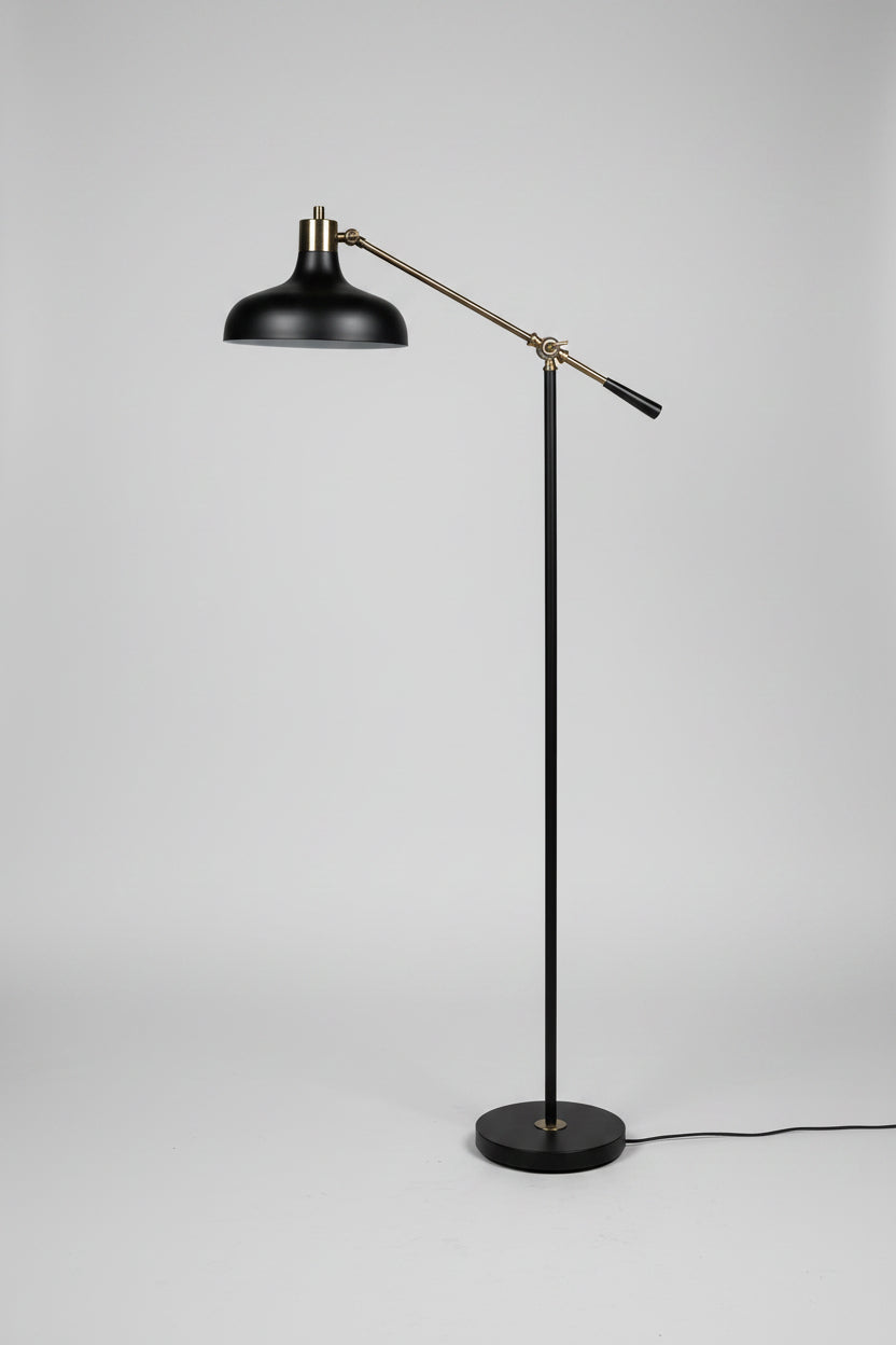 Black Adjustable Floor Lamp with Brass Trim