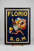 This large framed vintage advertising print is the iconic "Florio S.O.M." Marsala Wine poster 48x54