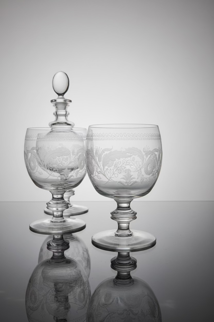 Set of 4 Small Vintage Etched Goblets