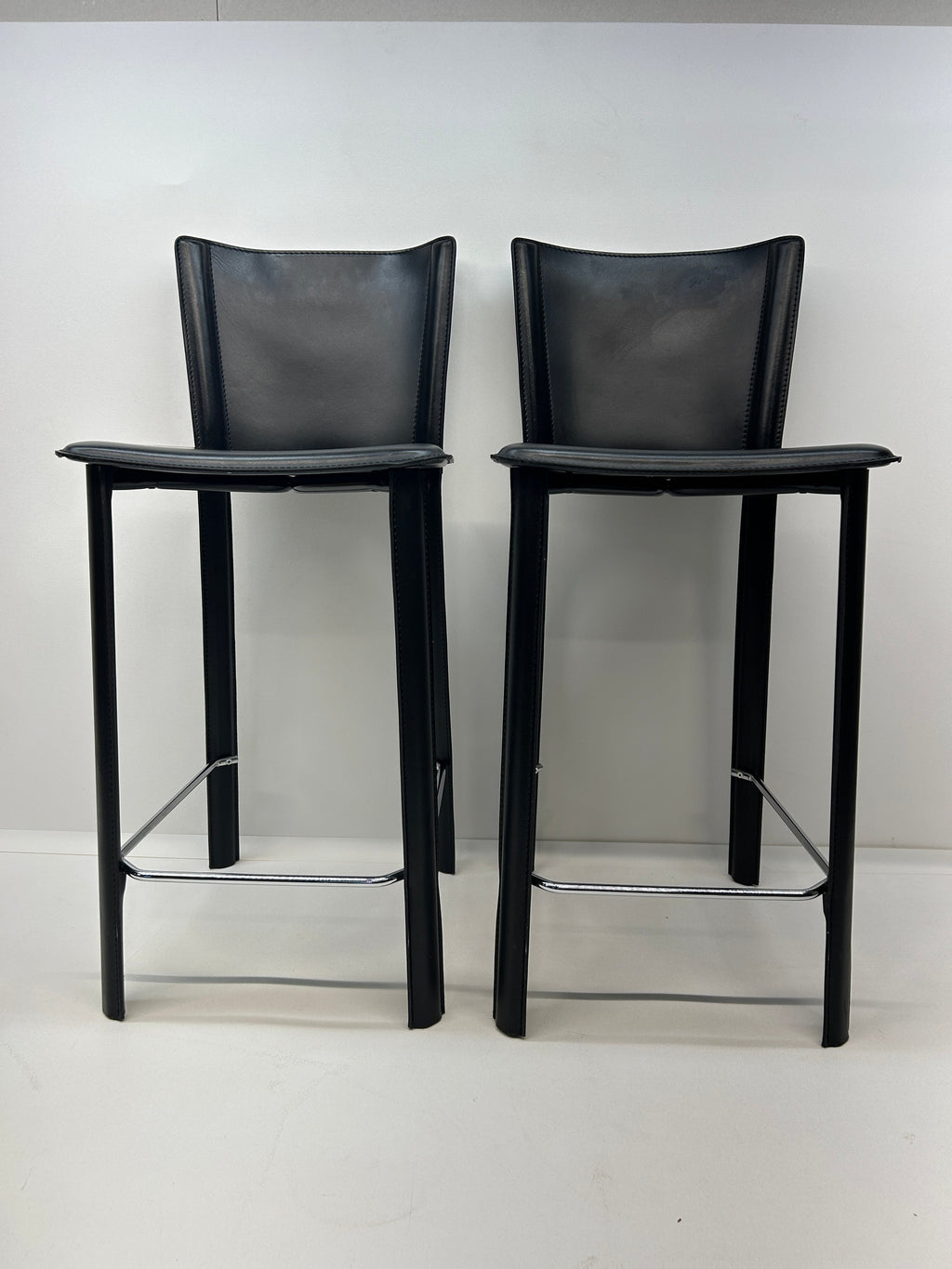 Custom Frag Italy Stitched Black Leather Counter Stools