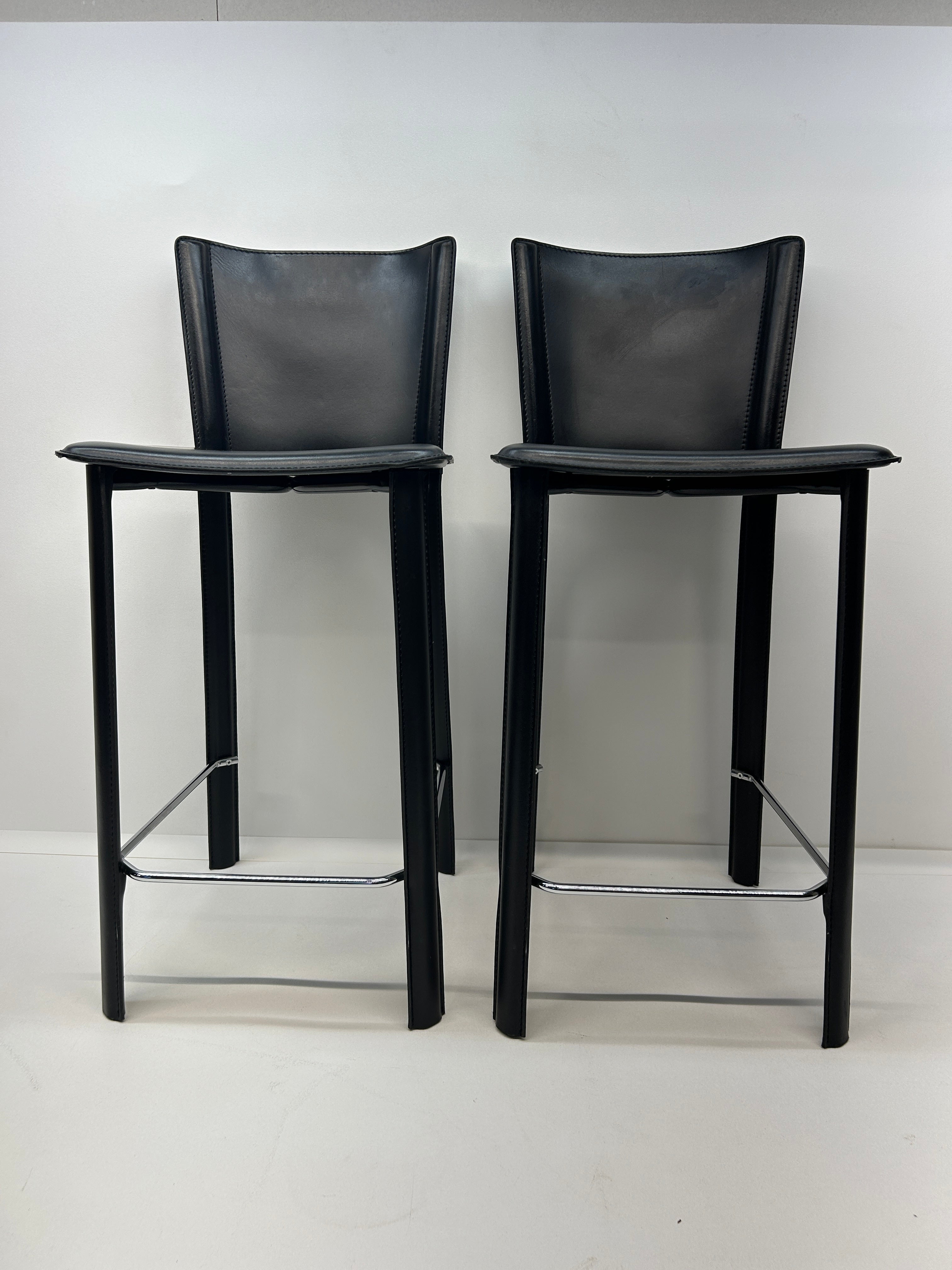 Custom Frag Italy Stitched Black Leather Counter Stools