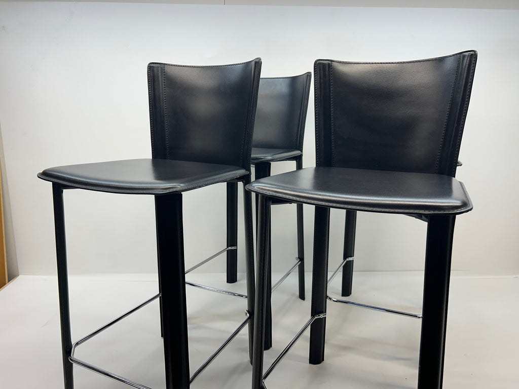 Custom Frag Italy Stitched Black Leather Counter Stools