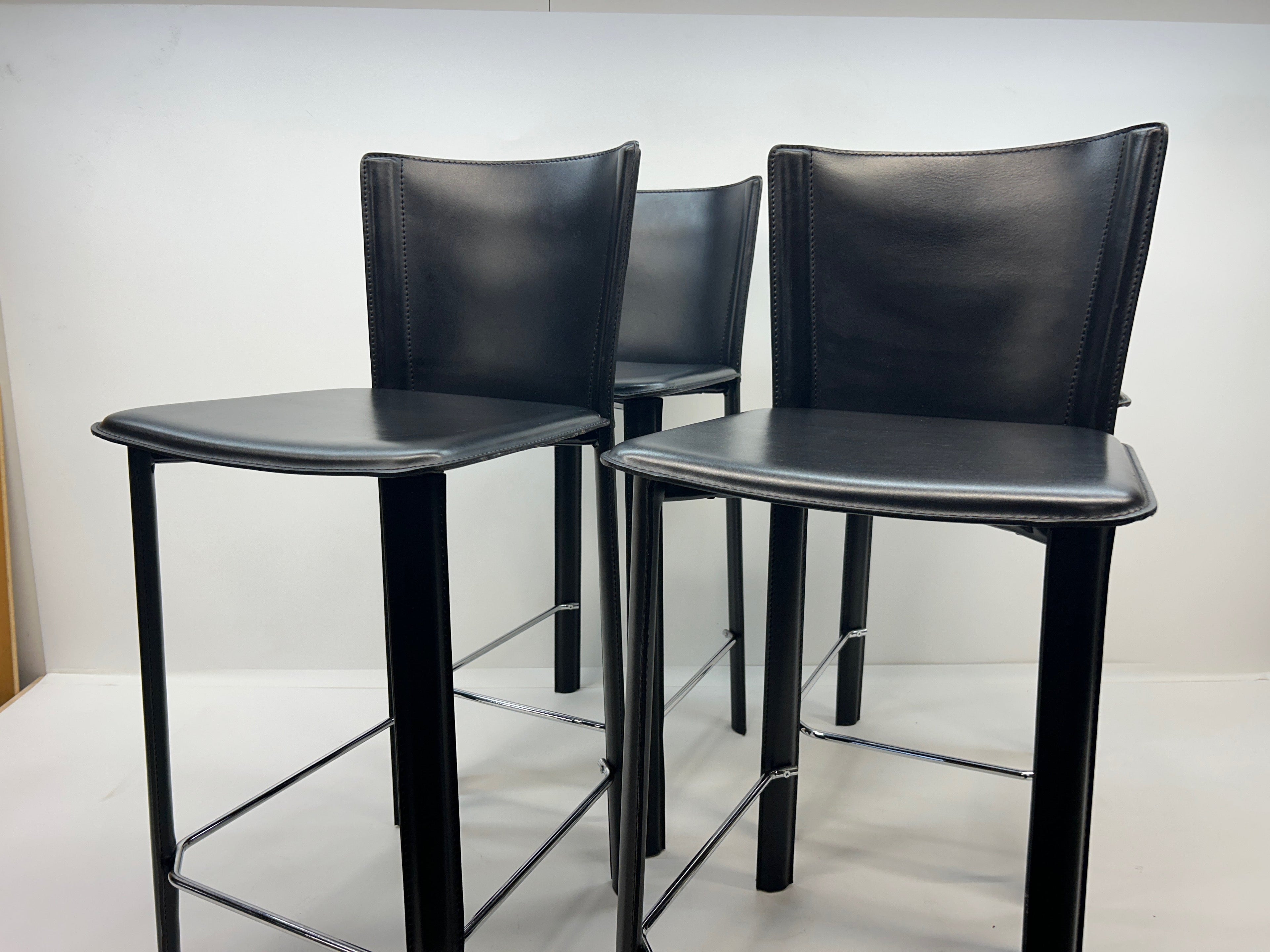 Custom Frag Italy Stitched Black Leather Counter Stools