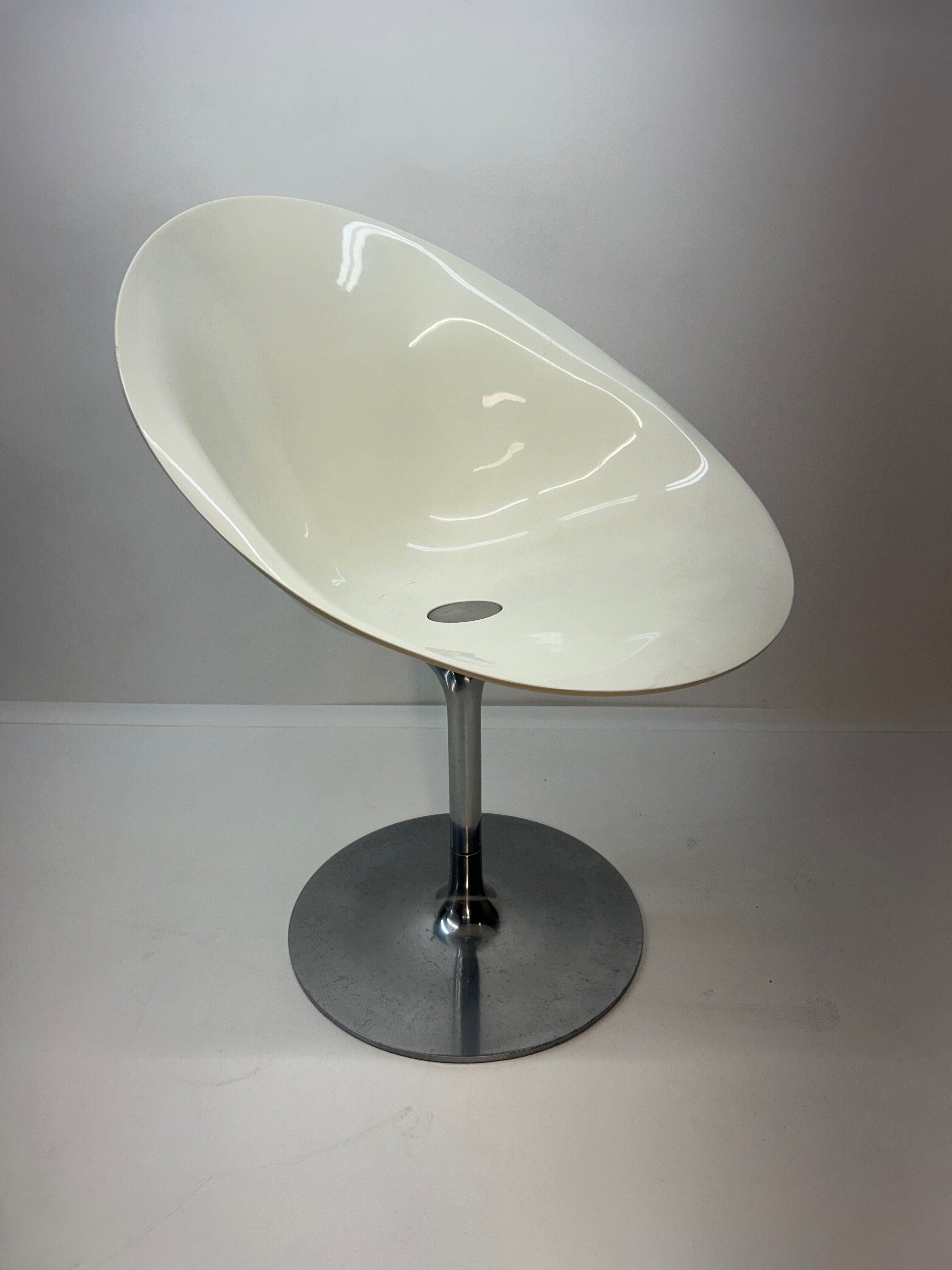 White Eros chair with aluminum swivel base by Philippe Starck for Kartell. Made in Italy.