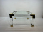 Jonathan Adler Jacques Clear Acrylic Table with Brushed Brass Corners