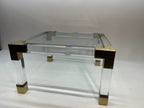 Jonathan Adler Jacques Clear Acrylic Table with Brushed Brass Corners