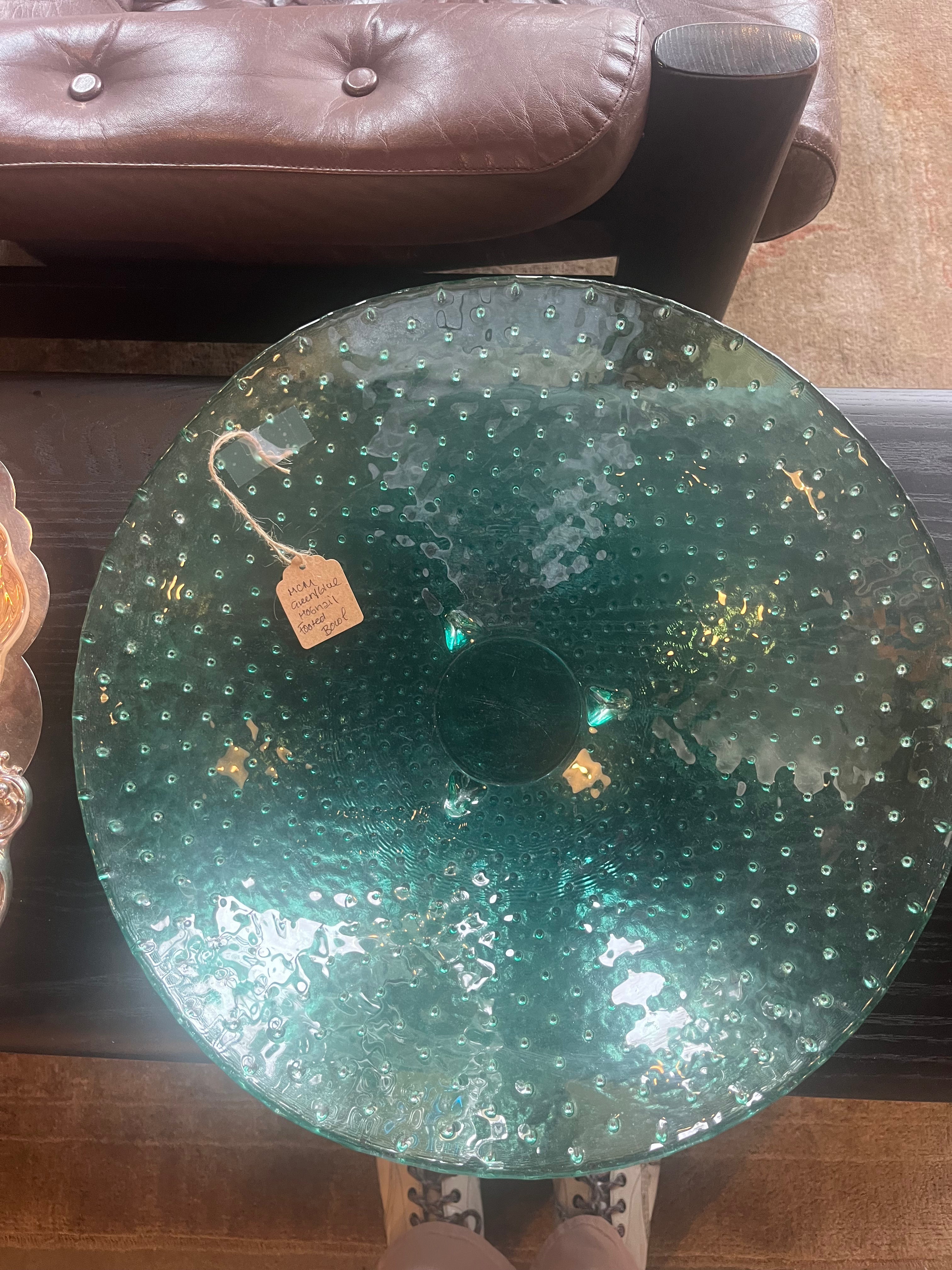 MCM Green / Blue Hobnail Footed Bowl