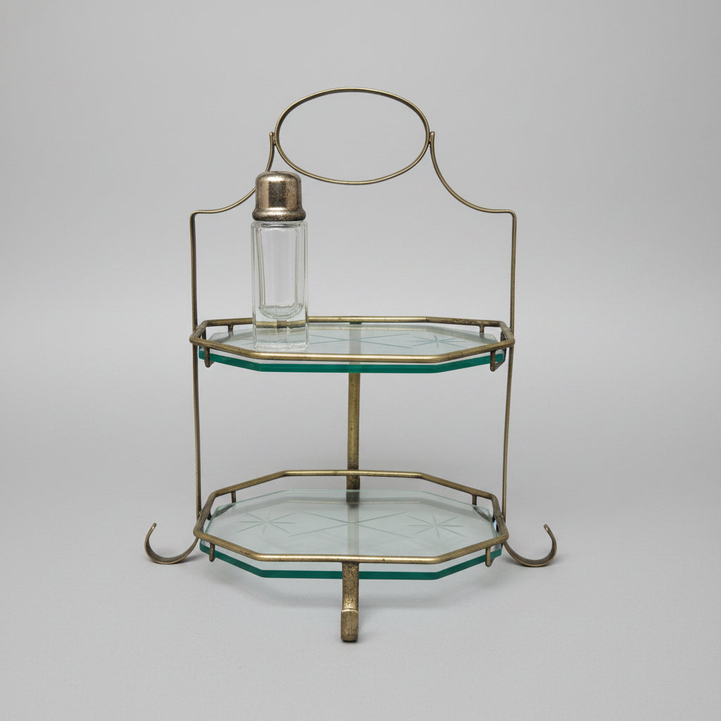 Vintage Brass & Etched Glass 2-Tiered Dessert Stand