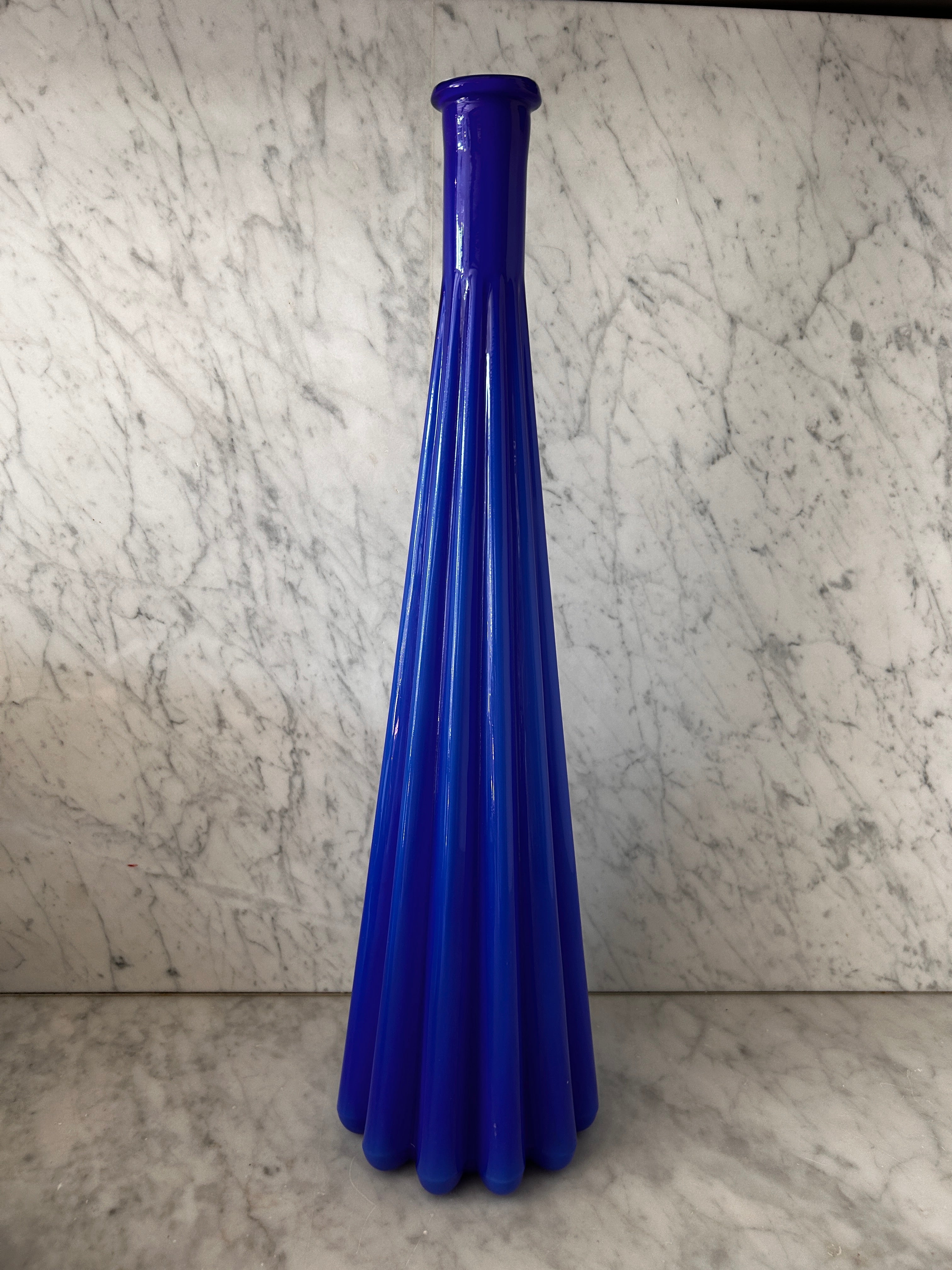 Tall Vintage Rare Murano Glass Vase YK Blue