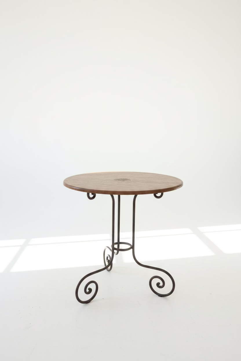 Tooled Leather and Iron Base Bistro Table